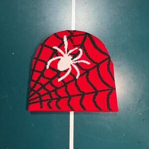 Spider Web Beanie Winter hat Red & Black Y2k Skater